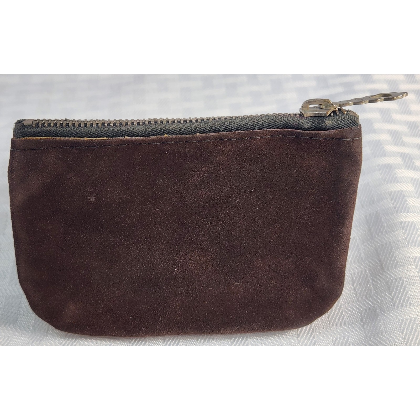Vintage 1940's Zippered Dark Brown Suede Coin Purse Pouch